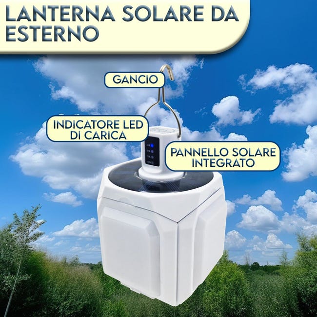 Torcia solare da campeggio lanterna solare ad energia ricaricabile portatile  da esterno carica 6/12 H ricaricabile portatile luce emergenza IP 67
