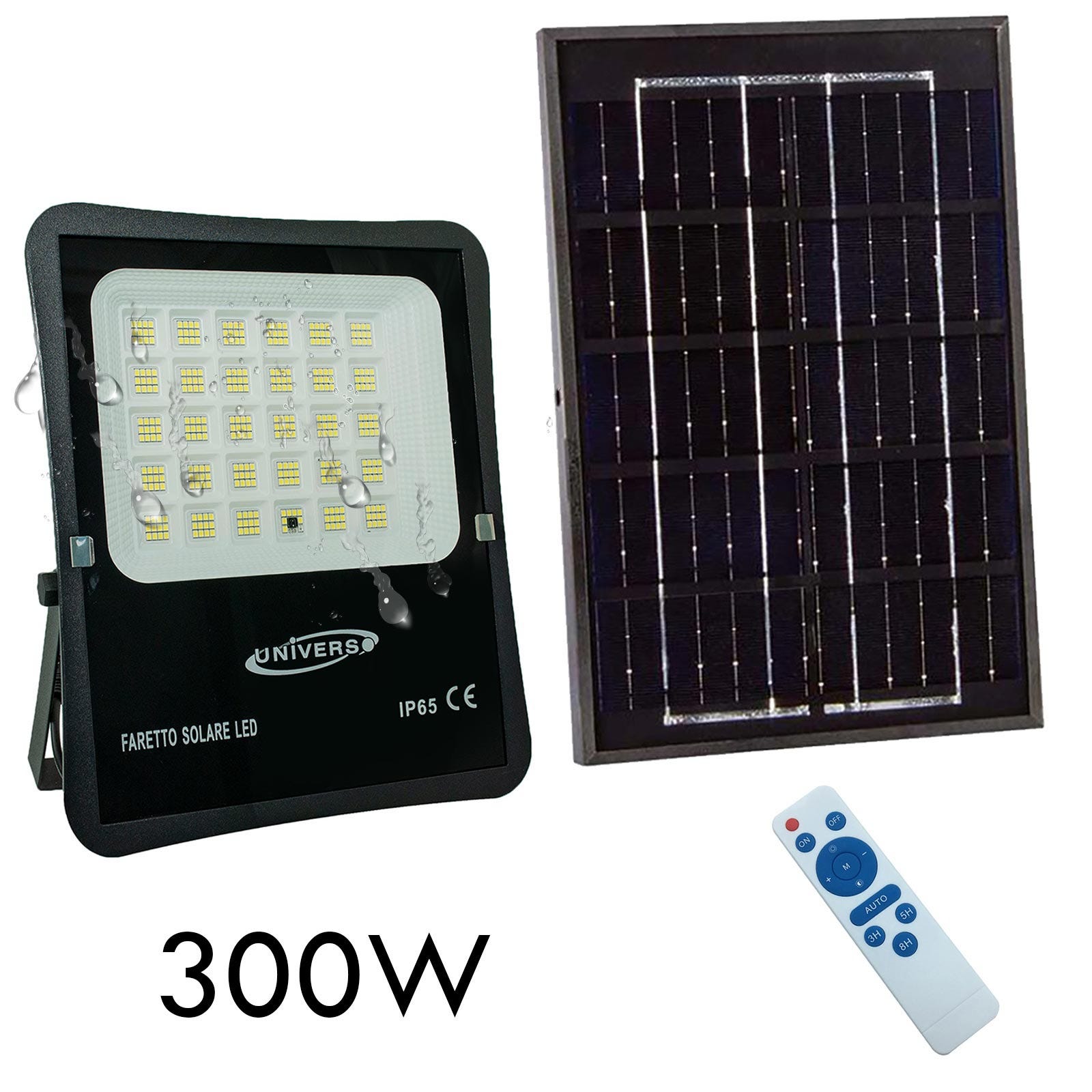 BES-33863 - Illuminazione ad Energia Solare - beselettronica - Faro LED  Solare 300W Con Pannello Solare Indicatore Carica Luce Fredda IP65