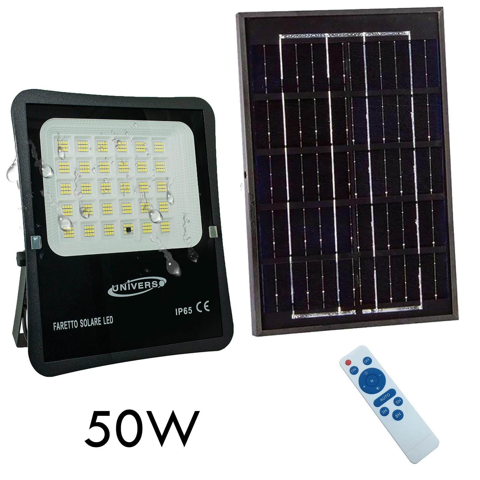 Faro pannello solare IP65 elevata autonomia 12 ore sensore crepuscolare  faretto luce sicurezza giardino cancello 50W