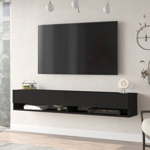 Mueble tv suspendido 2 abatibles y 2 estantes - l180 cm - marrón