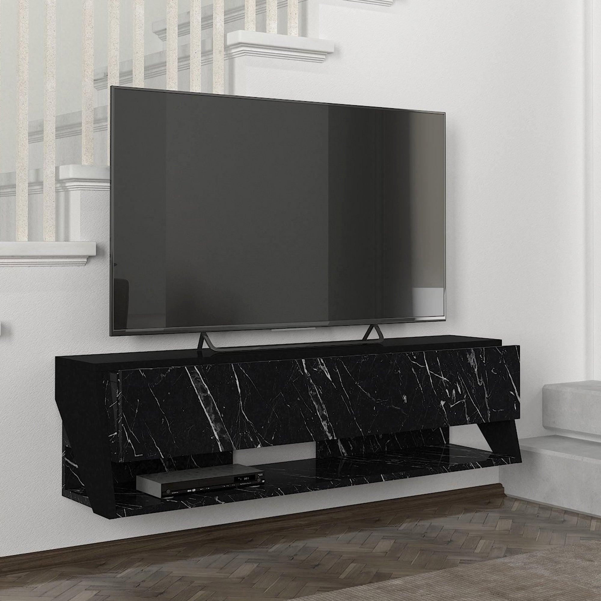 Mueble TV suspendido Kimitoön aglomerado con estante inferior 120 x 32 x 33  cm - Efecto roble / Antracita [en.casa]