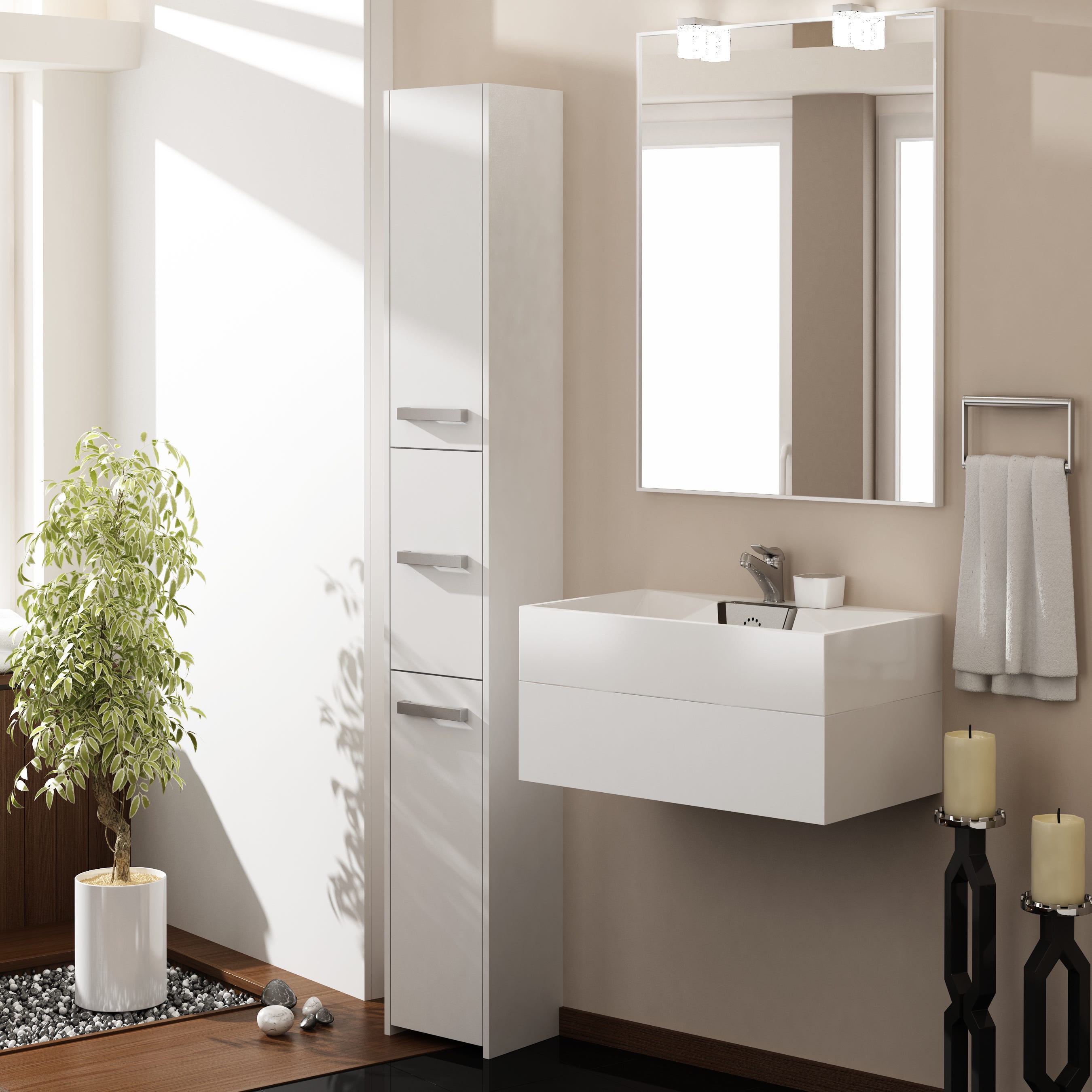 GLAZE - Armoire de salle de bain avec porte + panier - Style