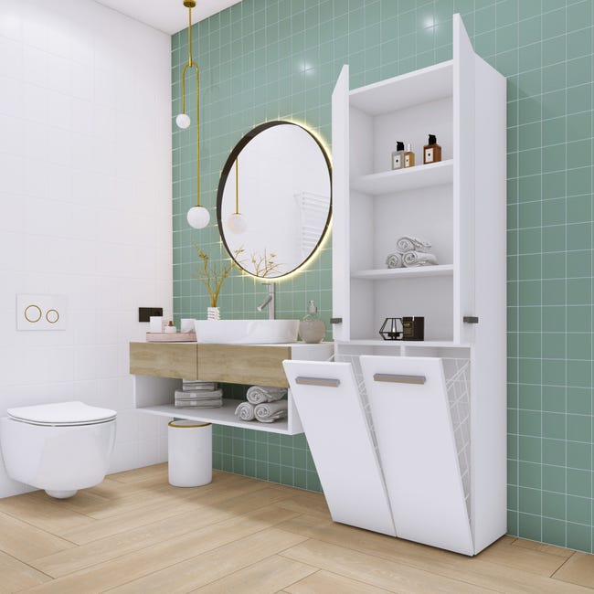 Armoire de salle de bain pour machine à laver bagnoli: d: p: 30 cm, l: 64  cm, h: 180 cm, etagere salle de bain, colonne salle de bain, meuble  rangement salle de