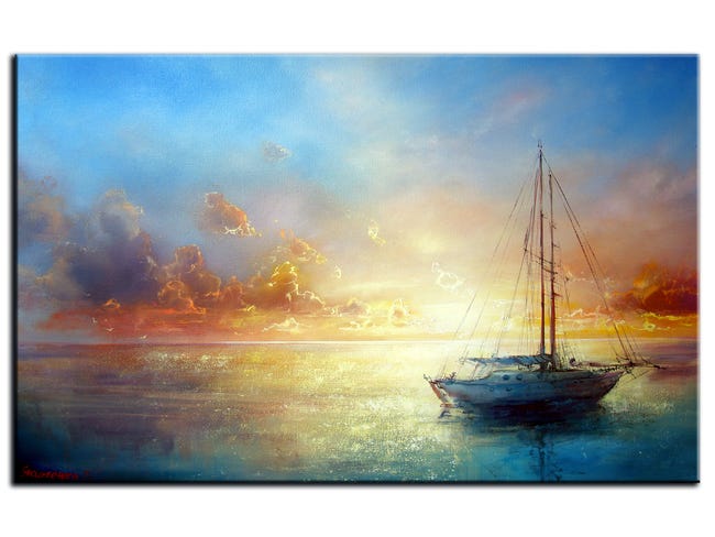 DECLINA, Tableau toile imprimée paysage, Tableau peinture toile Voilier en  mer, 50x30 cm