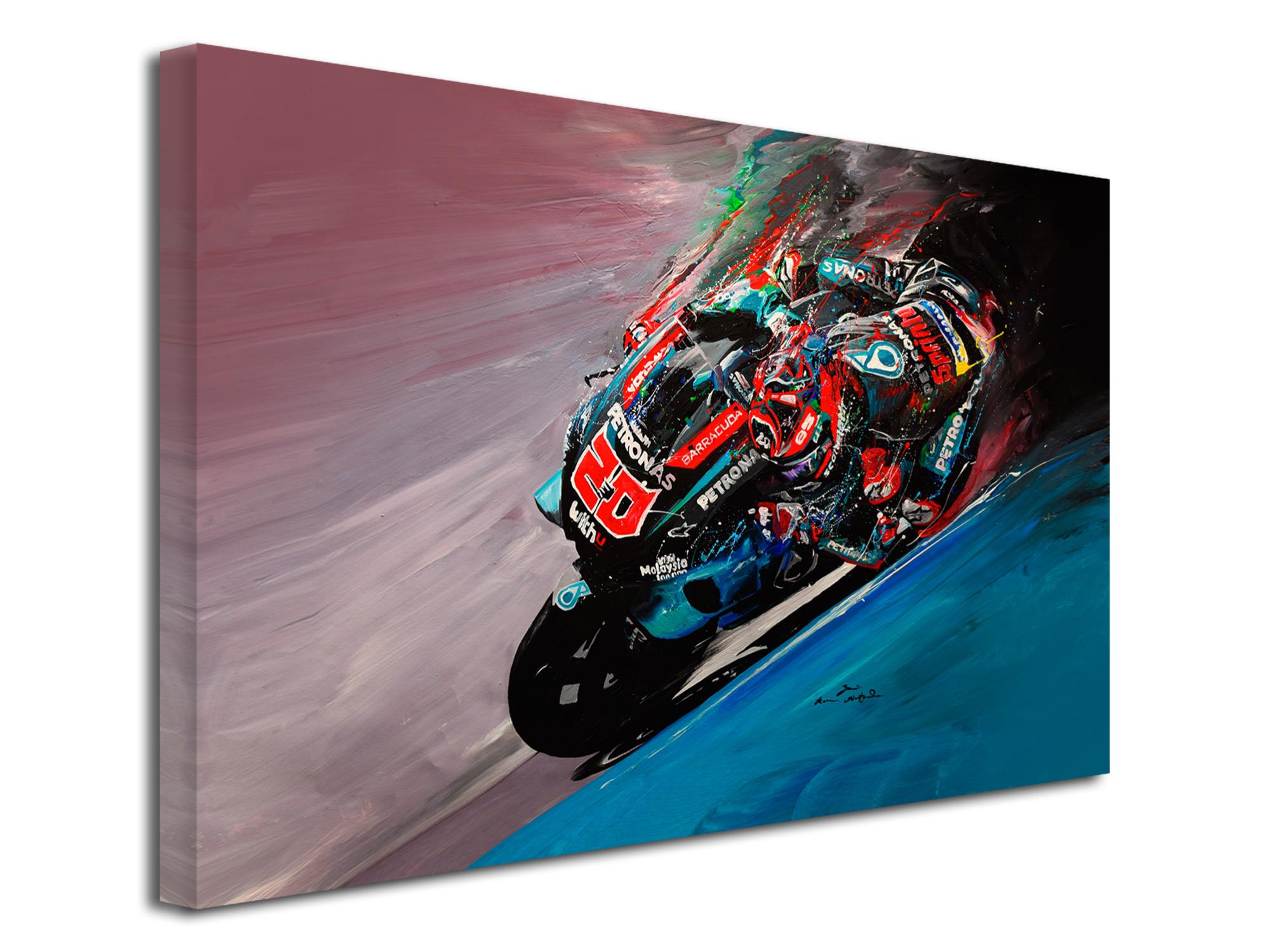 Tableau Décoratif Moto Cross - Impression Sur Toile 40x30 Cm - Cadre Bois Doré - Décoration Chambre Ado, Bureau - Idée Cadeau Pour Motard
