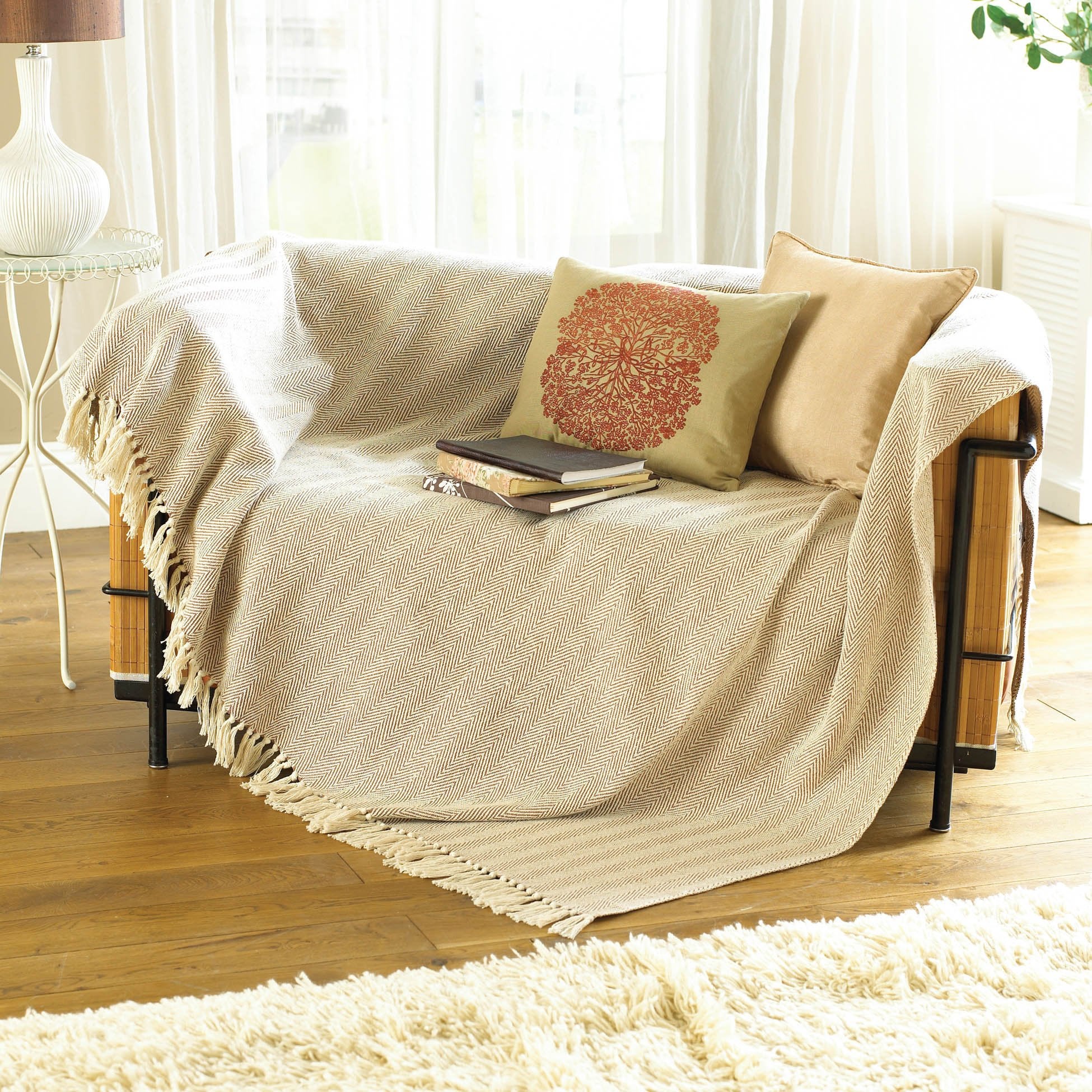 Como coperta per sedia/letto o divano, 100% cotone, beige, 170 x