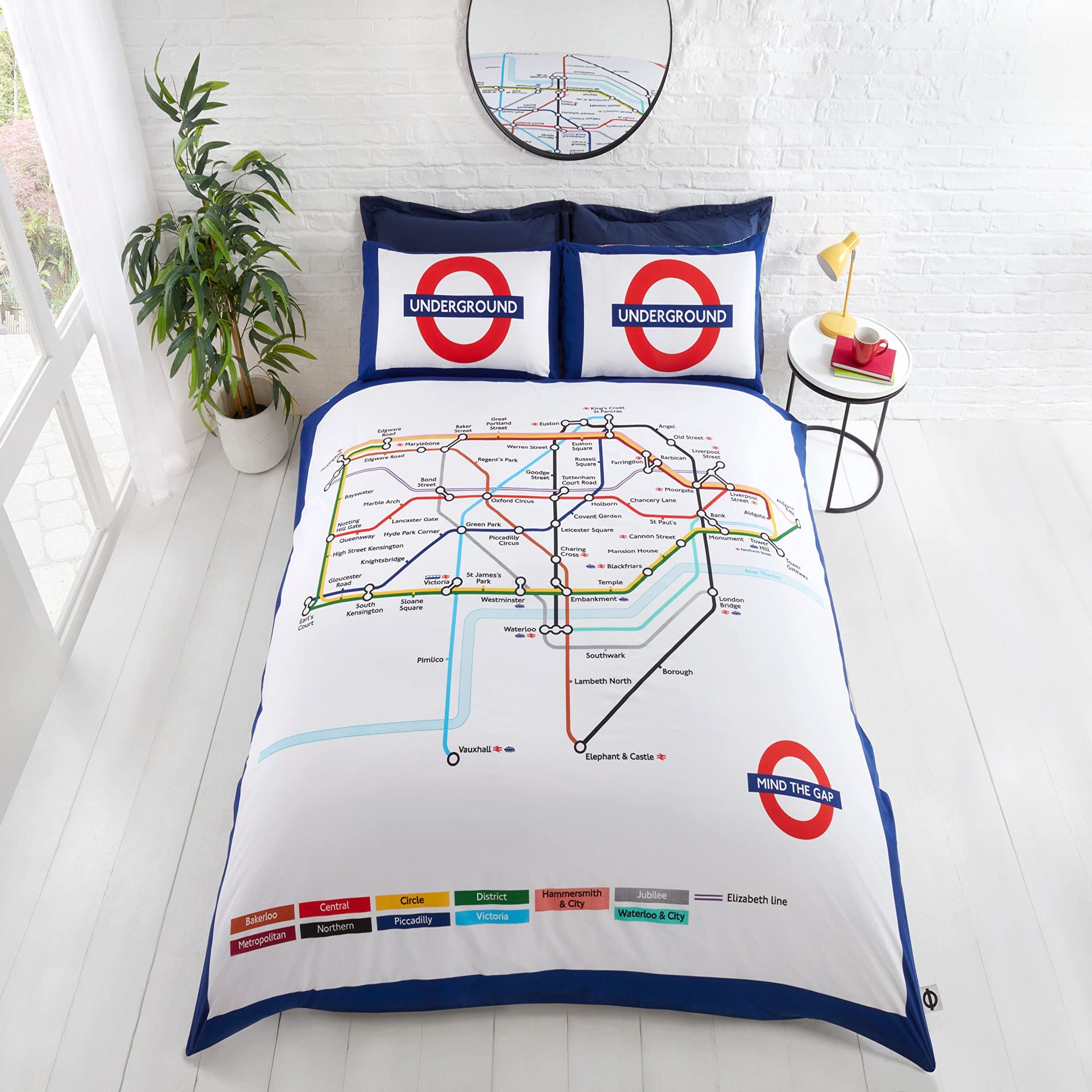 Underground-Copripiumino Matrimoniale con mappa della metropolitana di  Londra-Set Copripiumino Matrimoniale e federe, King, colore: bianco