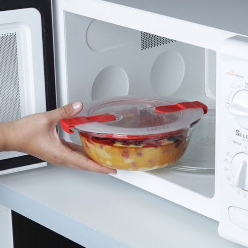 Pyrex Cook & Heat contenitore tondo per alimenti in vetro borosilicato con  coperchio sfiatavapore per il microonde – cuocere in forno, conservare 