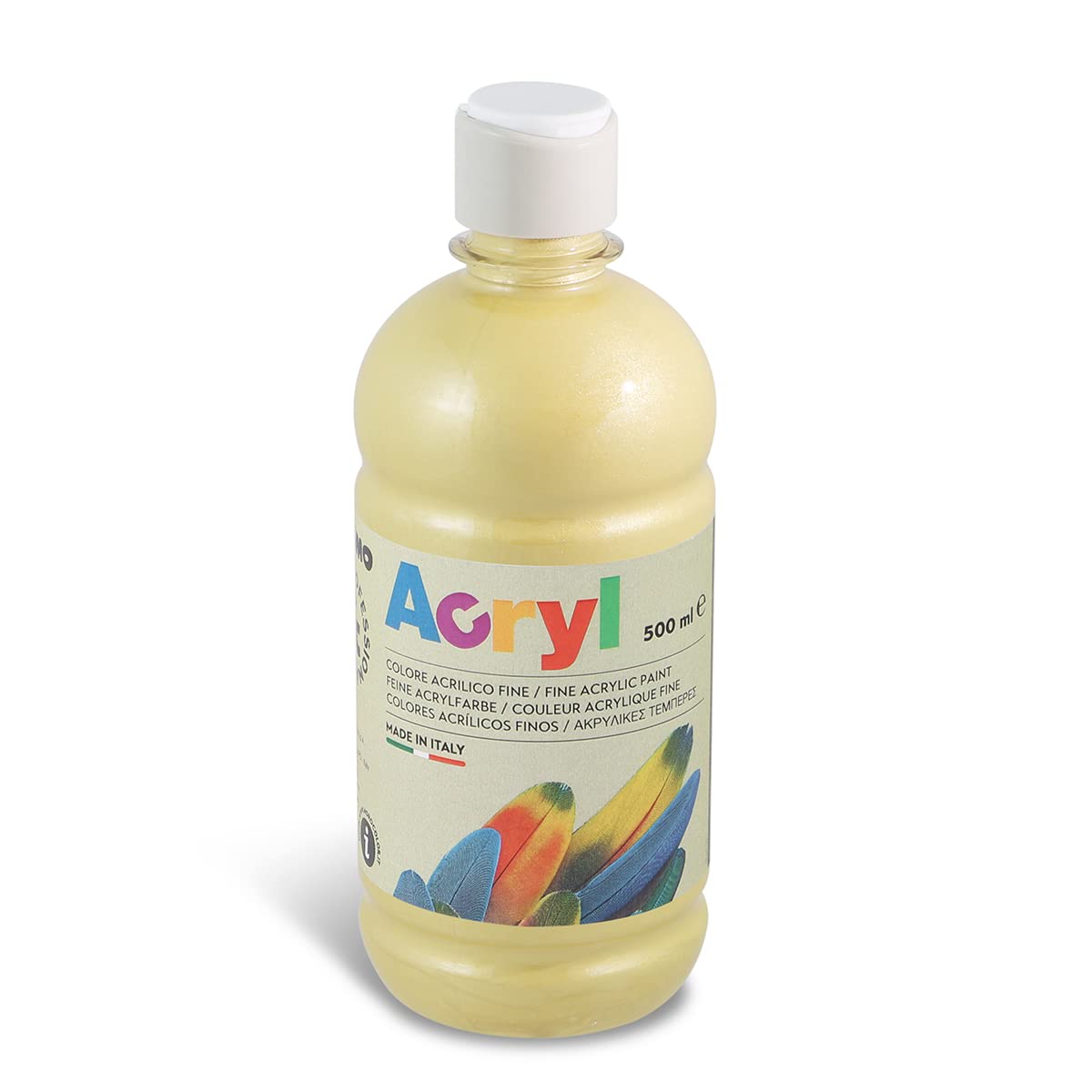 Morocolor PRIMO Acryl, 1 Bottiglia da 500 ml di Colore Acrilico Fine, Oro,  Effetto Coprente e Luminoso, Dotato di Tappo Dosatore