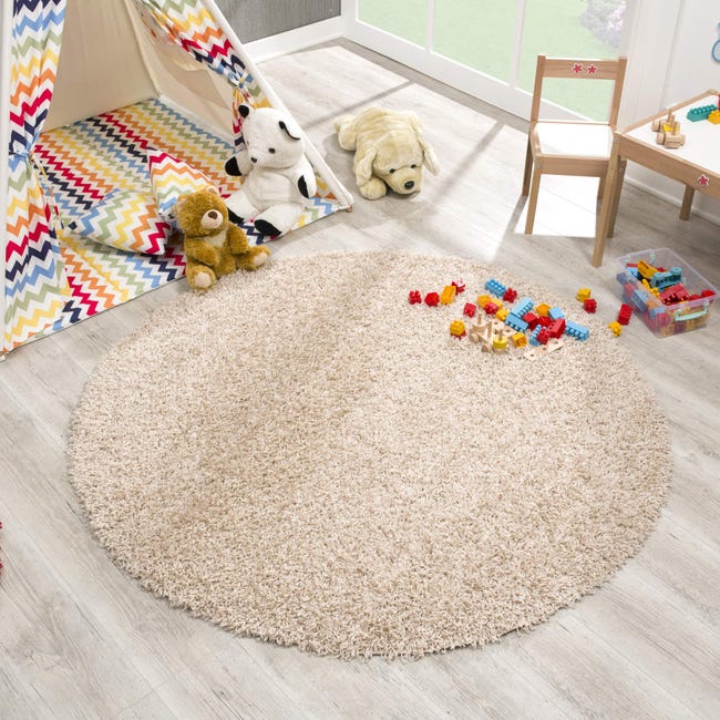 SANAT Tappeto rotondo beige a pelo lungo, moderno, per soggiorno, camera da  letto, sala da pranzo o cameretta dei bambini, dimensioni: 120 x 120 cm