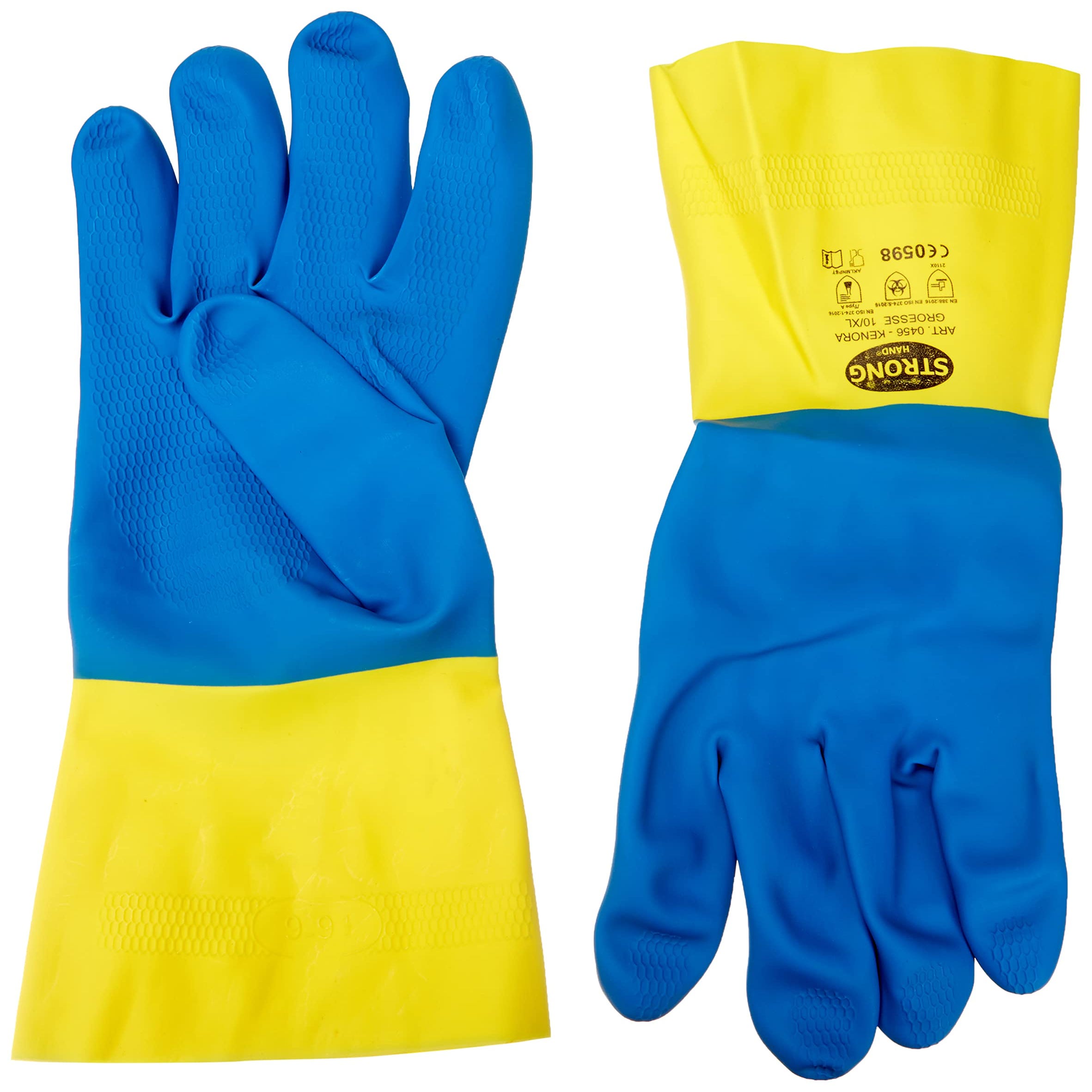 Stronghand Guanti in gomma industriale KENORA, blu, giallo, taglia 10,  adatti per alimenti e agenti chimici