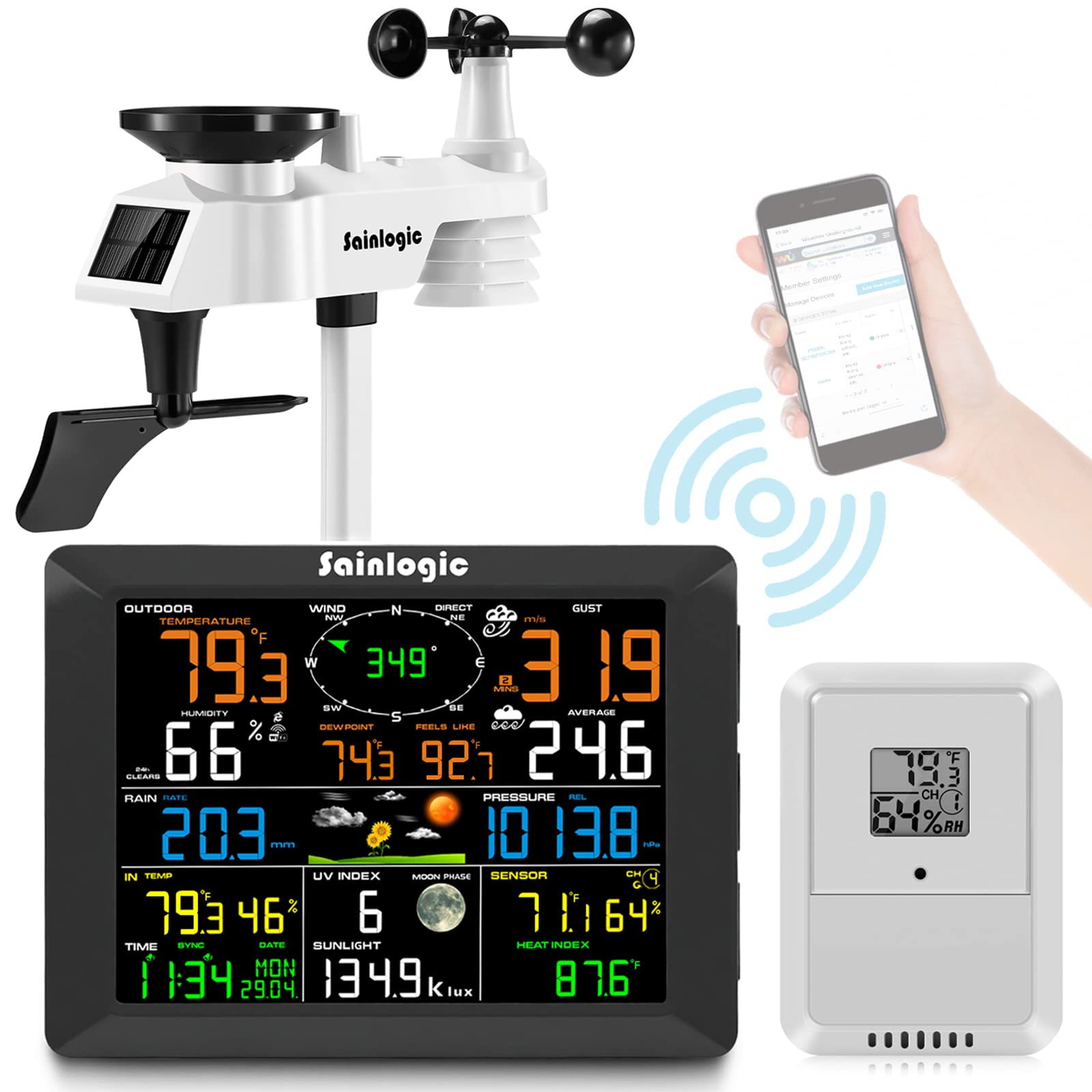 Sainlogic Stazione Meteo Professionale WLAN, Wireless Internet Smart WiFi,  Display A Colori da 10.2 Pollici, Sensore Esterno, Previsioni Meteo (8 Cana