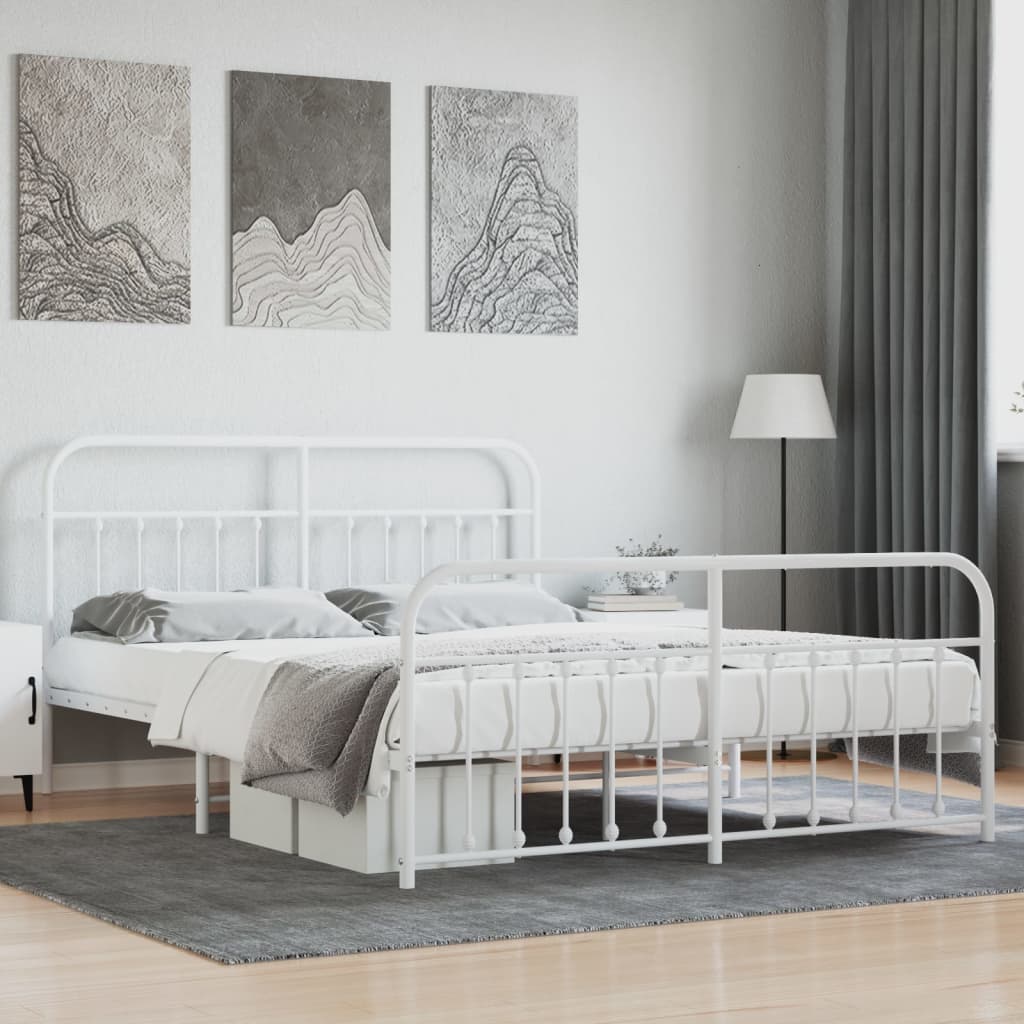 Maison Exclusive Estructura cama metal con cabecero y estribo blanco 160x200  cm