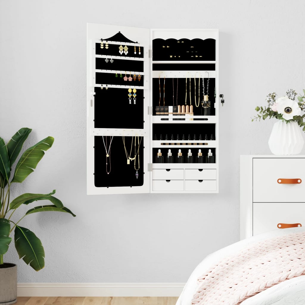Maison Exclusive Espejo con joyero de pared blanco 37,5x10x90 cm