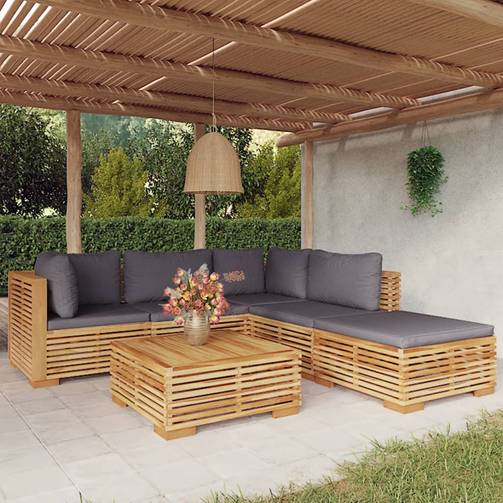 Set salotto divano angolare da giardino in legno naturale da