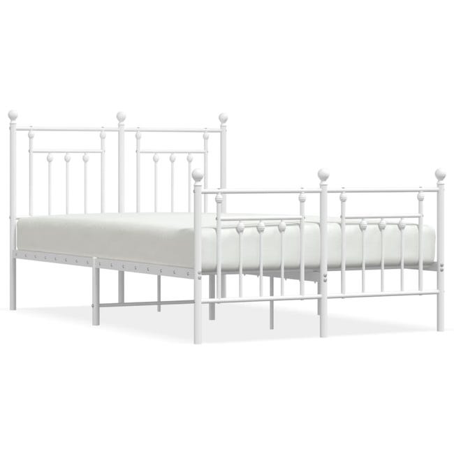 Maison Exclusive Estructura cama metal con cabecero y estribo blanco  135x190 cm