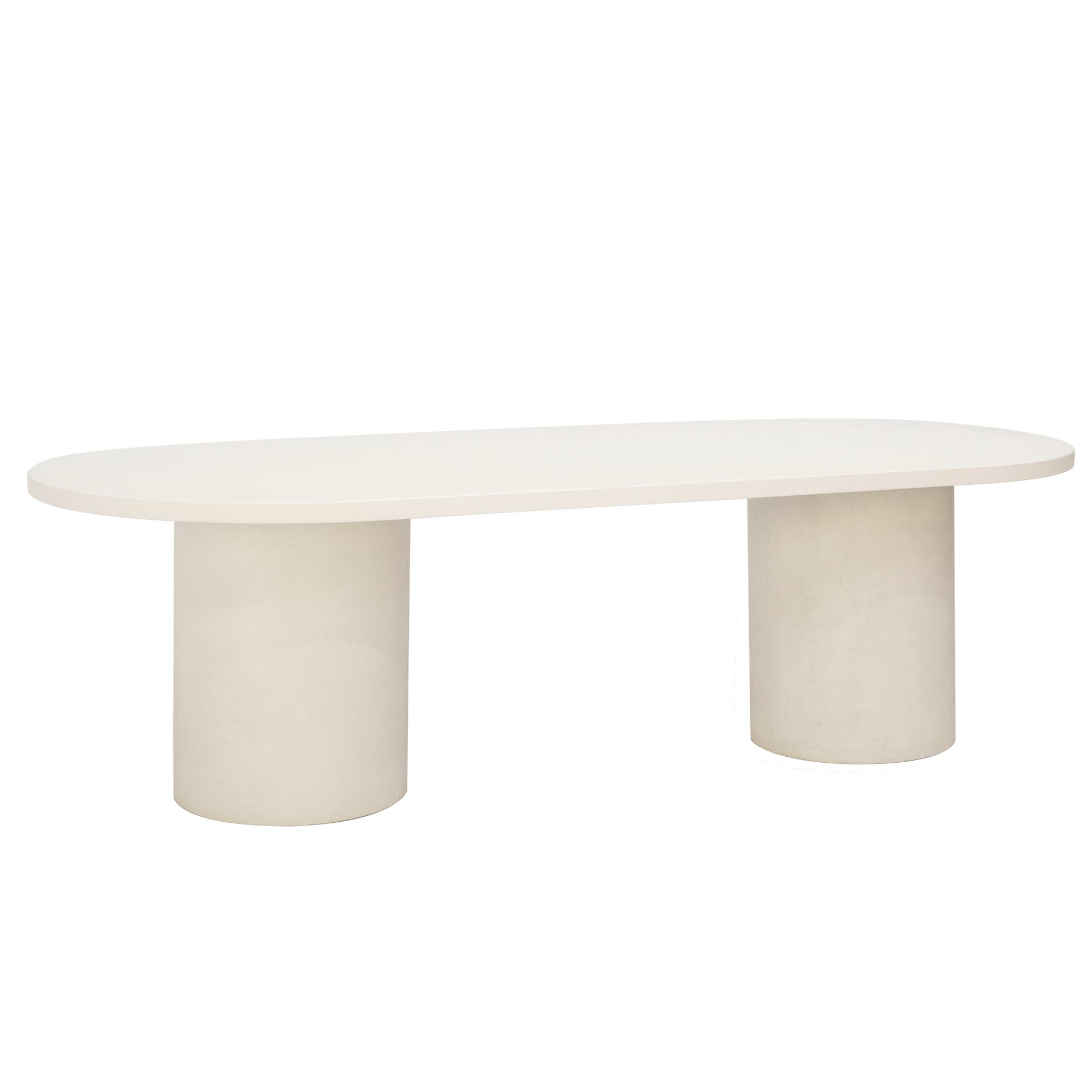 Table de salle à manger ovale en microciment blanc cassé avec pieds en  chêne foncé en différentes tailles