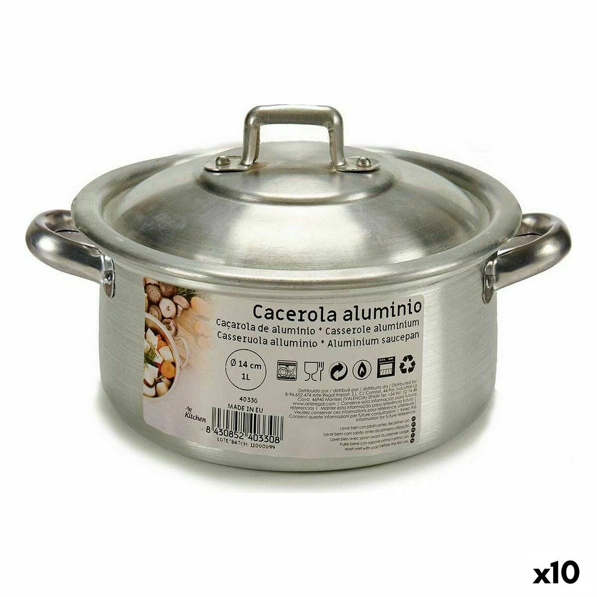 Casseruola con coperchio Ø 14 cm Argentato Alluminio 1 L (10 Unità