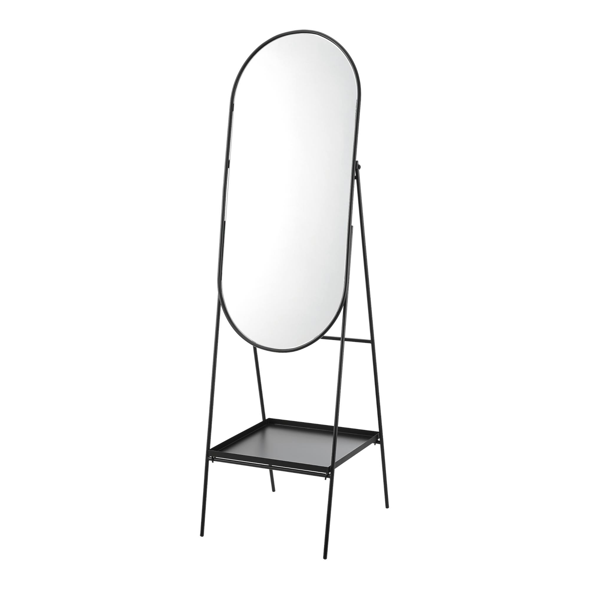 Espejo de pie cuerpo entero Chamois con 2 estantes metal MDF 150 x 44 x 60  cm - Negro y Efecto roble [EN.CASA]