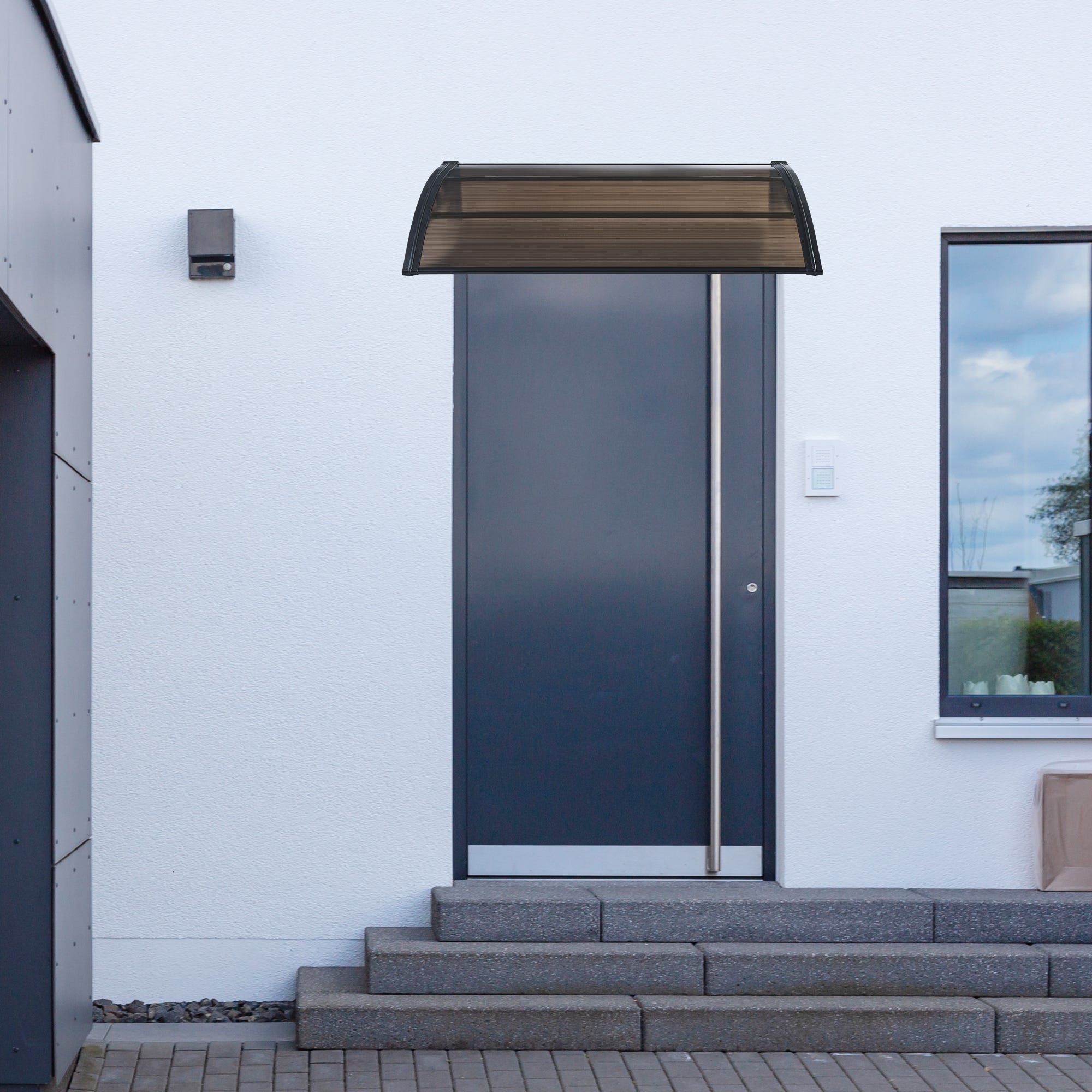 Marquesina exterior para Puertas Mellerud protección policarbonato /  plástico 120 x 100 cm - Negro y Marrón [en.casa]