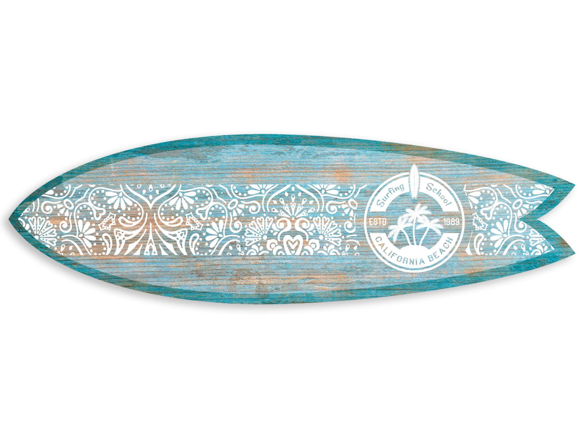 Plaque Décorative Surf En Bois PRETYZOOM - 45x16cm - Décoration Murale Plage - Bleu