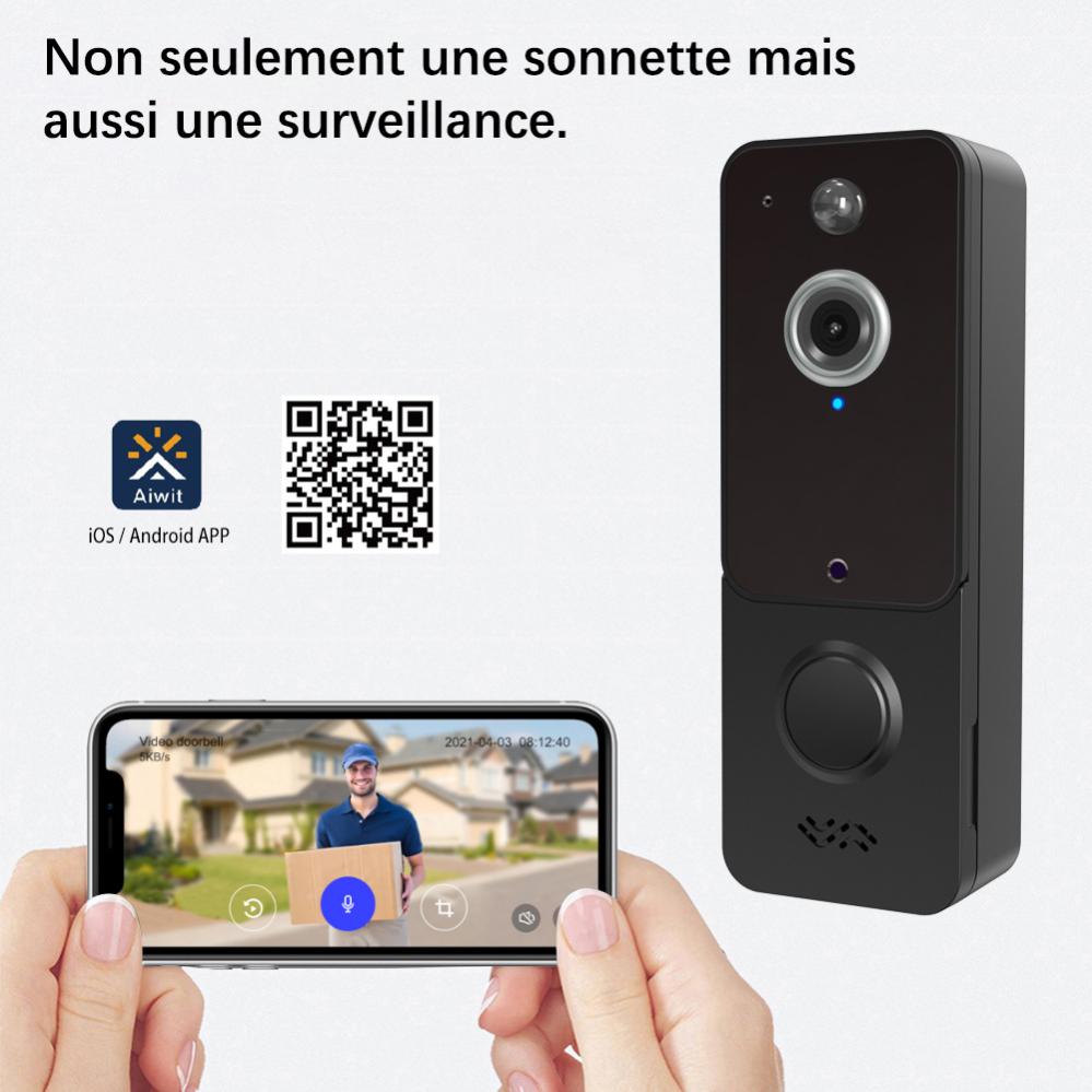 Caméra de sonnette sans fil, sonnette vidéo WiFi avec détection humaine intelligente, audio bidirectionnel, vision nocturne HD, vue en direct - 4