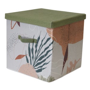 Boîte de rangement carré tissu motif feuillage