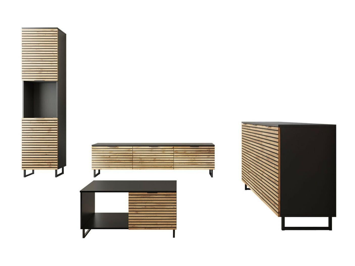 Mobile Porta TV Sarasota 120, Nero Lucido, Quercia Di Wotan, Il Numero Di Porte 2 00 140x30x33cm 88648880