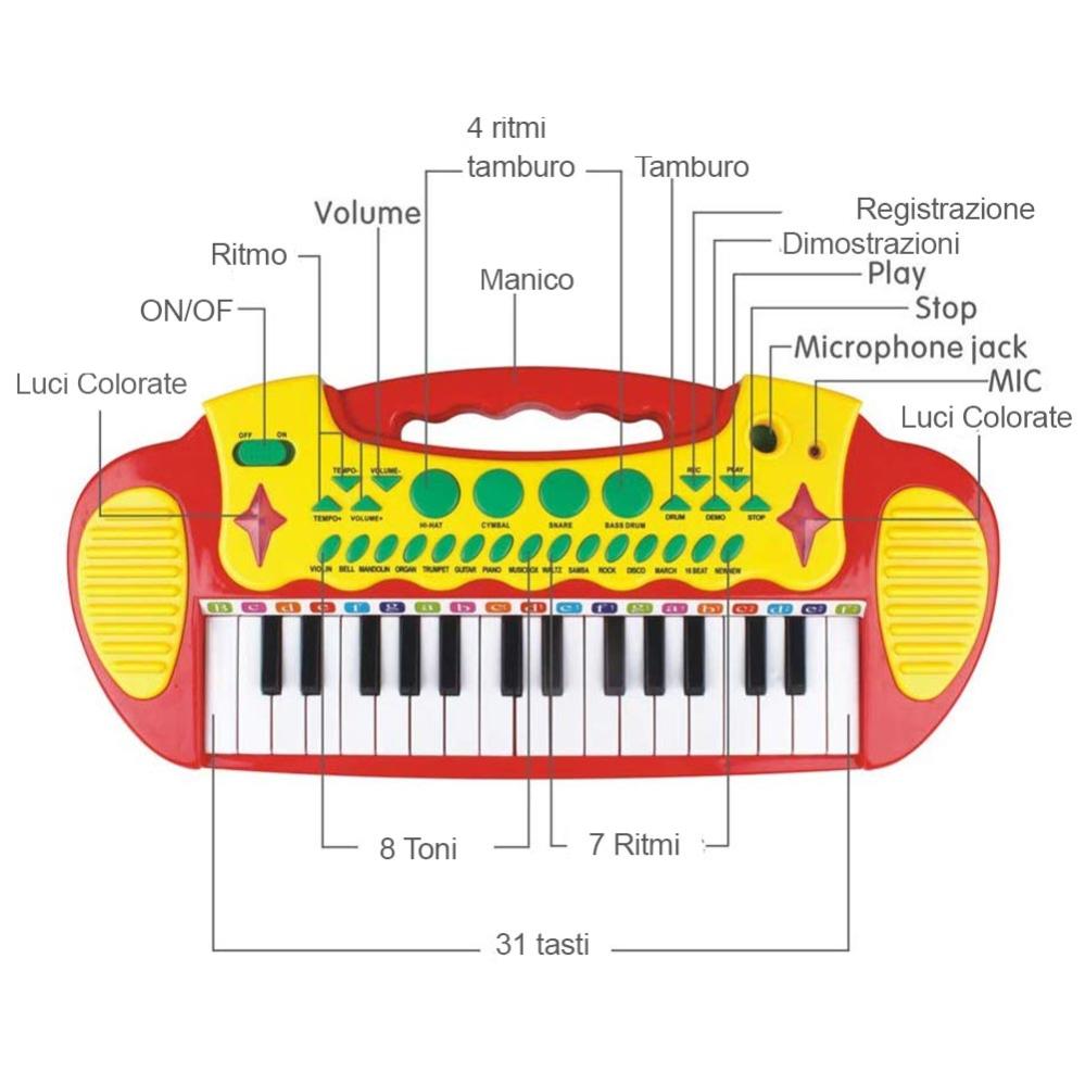 HOMCOM - Pianola Per Bambini A 37 Tasti Con Sgabello E Microfono, 12