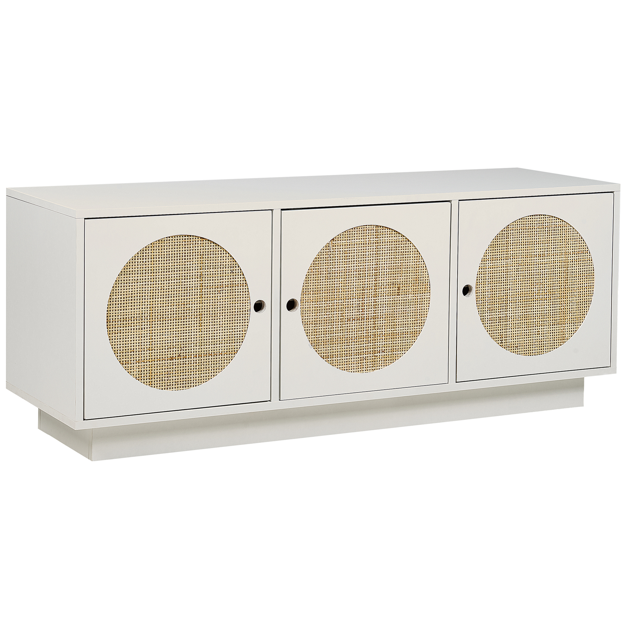 I0I&I0I Mobile TV Rustico In Legno Massello E Rattan - 170 Cm, Bianco, 2 Cassetti E Ante - 3