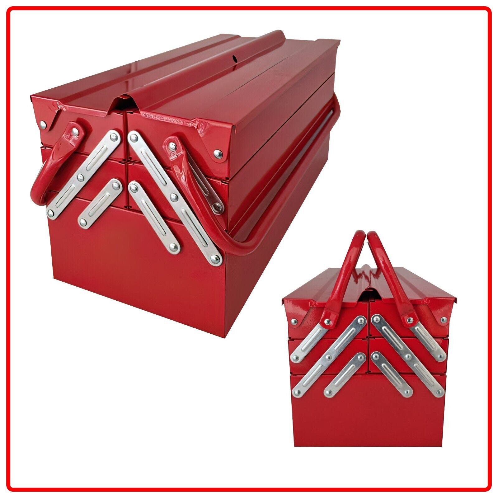Cassetta porta attrezzi box organizer officina mobile valigetta in acciaio  toolbox per attrezzi xl rossa