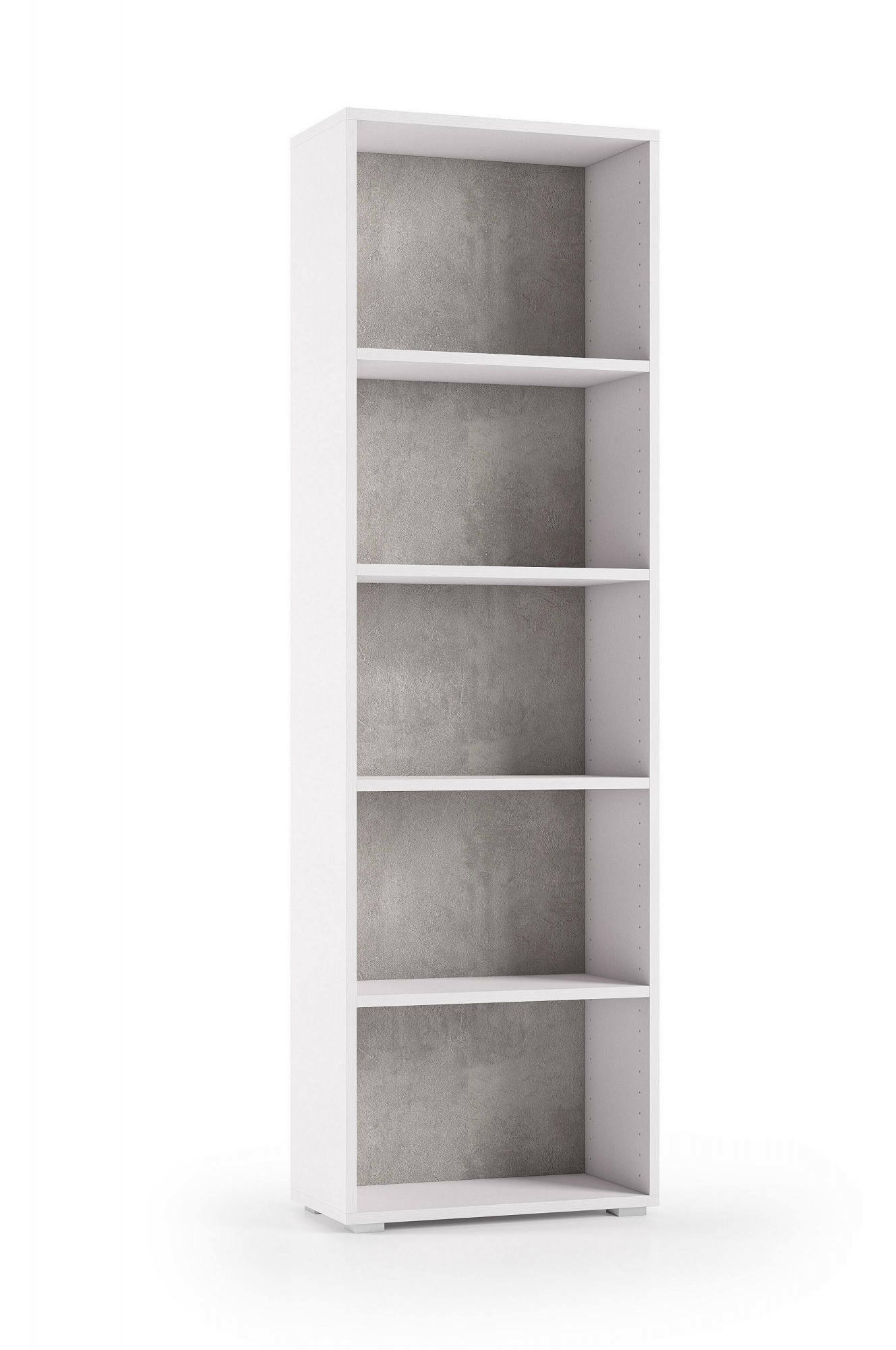 Libreria Dedjoum, Biblioteca a 4 ripiani regolabili, Scaffale per libri, Mobile  da parete con ripiani, 60x30h195 cm, Bianco e Cemento