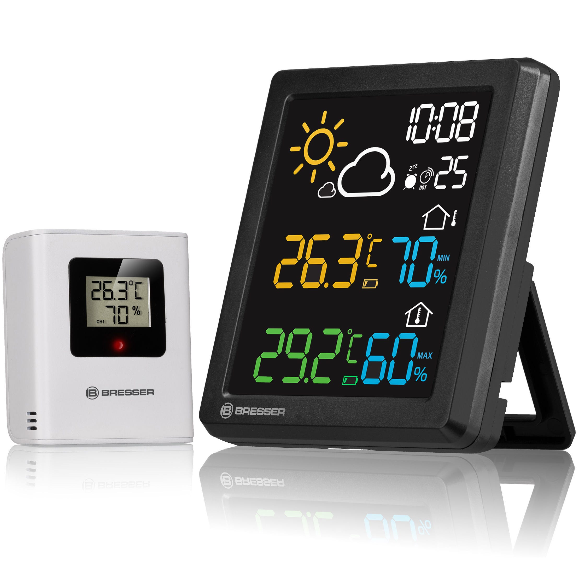 Station météo radio pilotée noire STX avec thermomètre, réveil et grand  écran LCD - Bresser