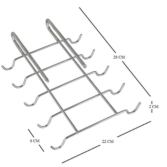 Sottoripiano portatazze salvaspazio a 10 ganci, misura 22x28 cm