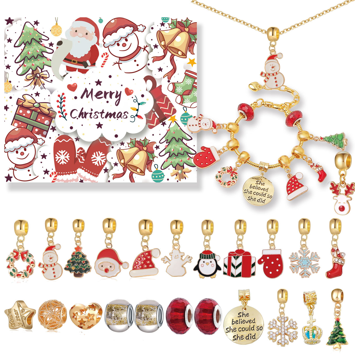 Calendrier de l'Avent Bijoux 2023 Femme Fille, 24 Surprises Calendrier de  l'avent Enfant , DIY Noël Charms Bracelet Kit Bijoux