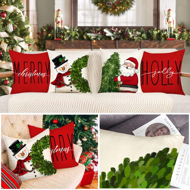 Housses de coussin de Noël 45 x 45 cm, lot de 4 décorations de