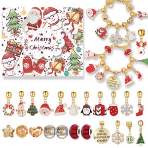 Calendrier de L'avent - 24 Pcs Charms Bracelet Kit avec carte de voeux - 24  Jours Compte à Rebours - Cadeaux Surprise de Noël