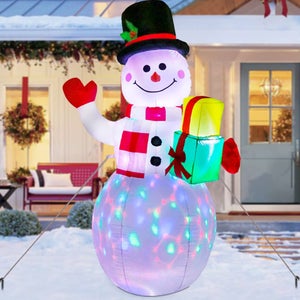 Bonhomme de neige gonflable 3 LED H. 180 cm avec sapin de Noël polyester  imperméable blanc