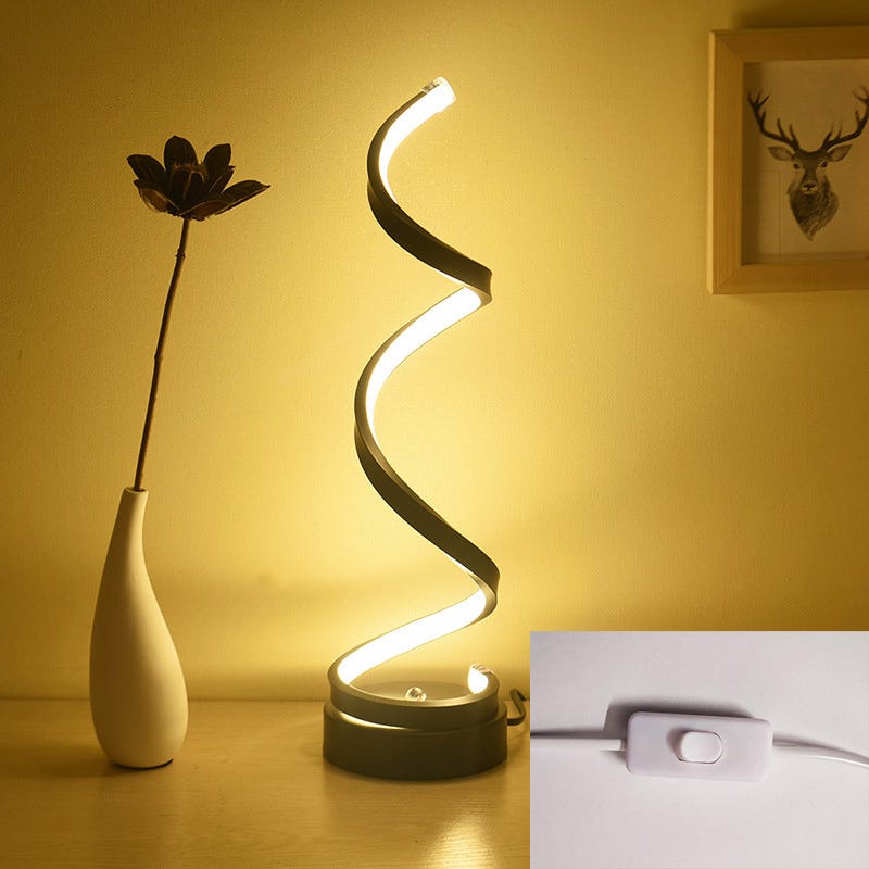 Lampe de table LED, lampe de table en spirale réglable de couleur  minimaliste moderne, lampe de chevet 17W 3 couleurs, lampe de bureau, noir