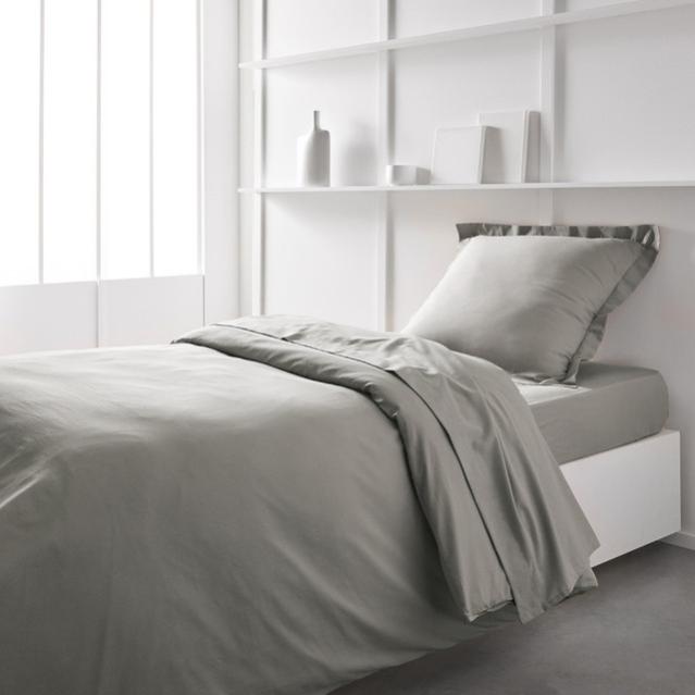 Housse De Couette 100% Coton 144 Fils - Taille 150x220 Cm + 1 Taie 45x110 Cm - Gris Bleuté - Doux Et Respirant - 2