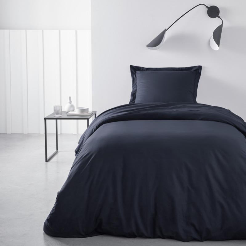 Housse De Couette 100% Coton 144 Fils - Taille 150x220 Cm + 1 Taie 45x110 Cm - Gris Bleuté - Doux Et Respirant - 12
