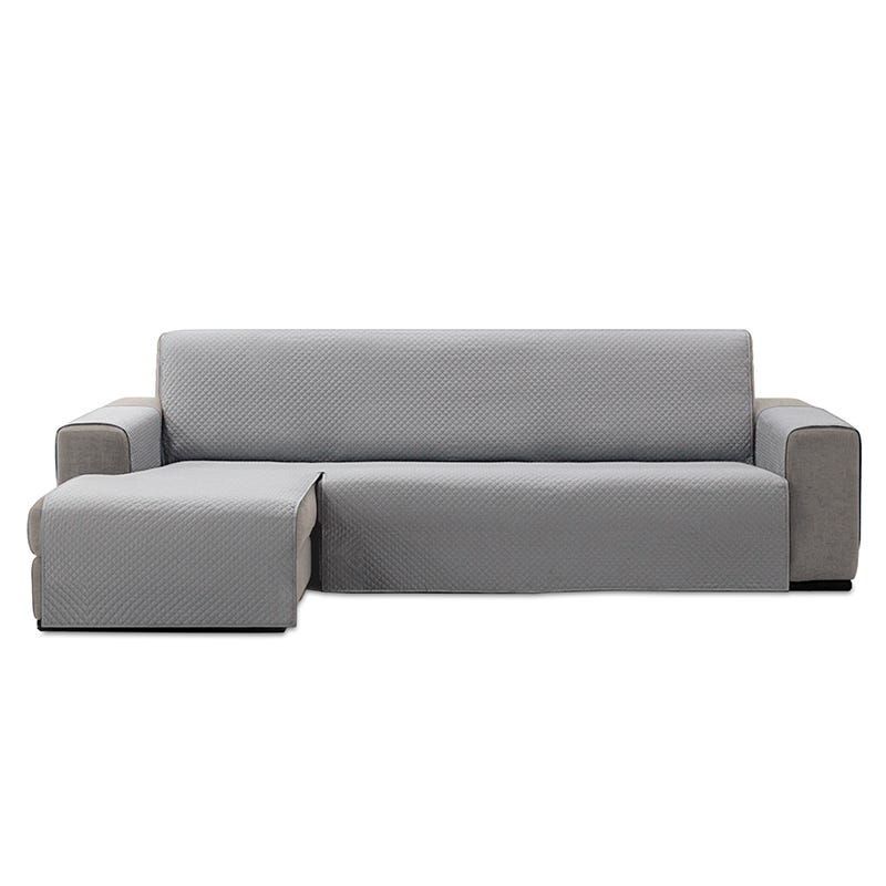 Funda salva sofá reversible en colores lisos. Chaise Longue  derecho/izquierdo 240cm Plata