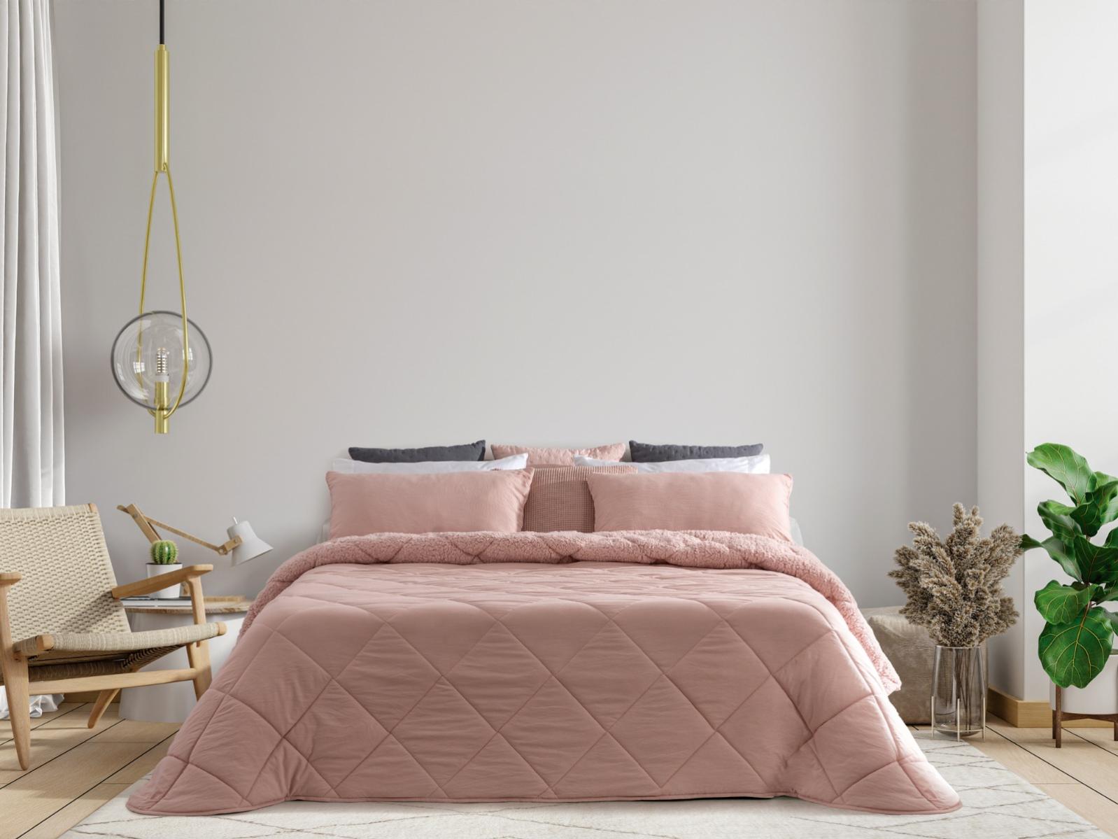 Edredón conforter de invierno sherpa de 3 capas m/ elegance rosa 235x260cm