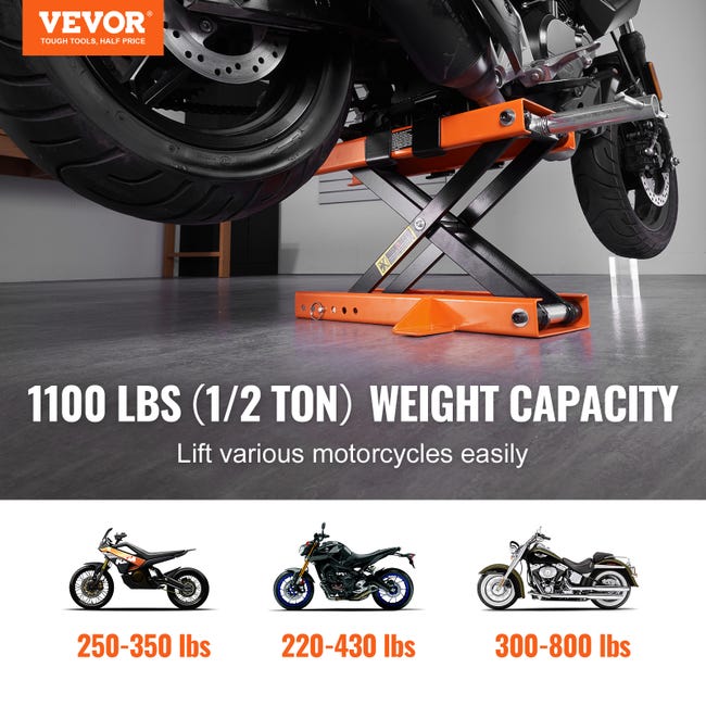 VEVOR Cric de Moto a Ciseaux 500 kg Hauteur de Levage 9,5-40 cm Pont  Elevateur Hydraulique avec Selles Antiderapantes Table Elevatrice pour Moto  avec