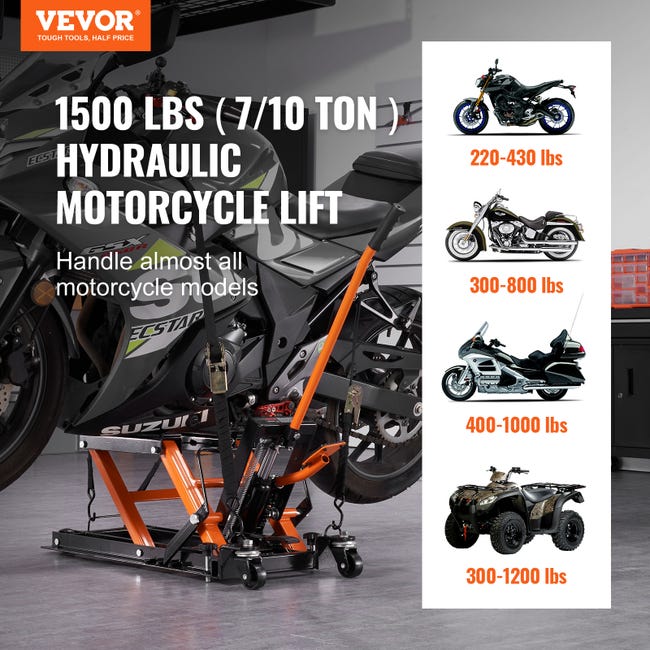 VEVOR Cric de Moto 700 kg Hauteur de Levage 12-38,5 cm Pont Elevateur  Hydraulique Plate-Forme Antiderapante Table Elevatrice Moto Roulette  Verrouillab