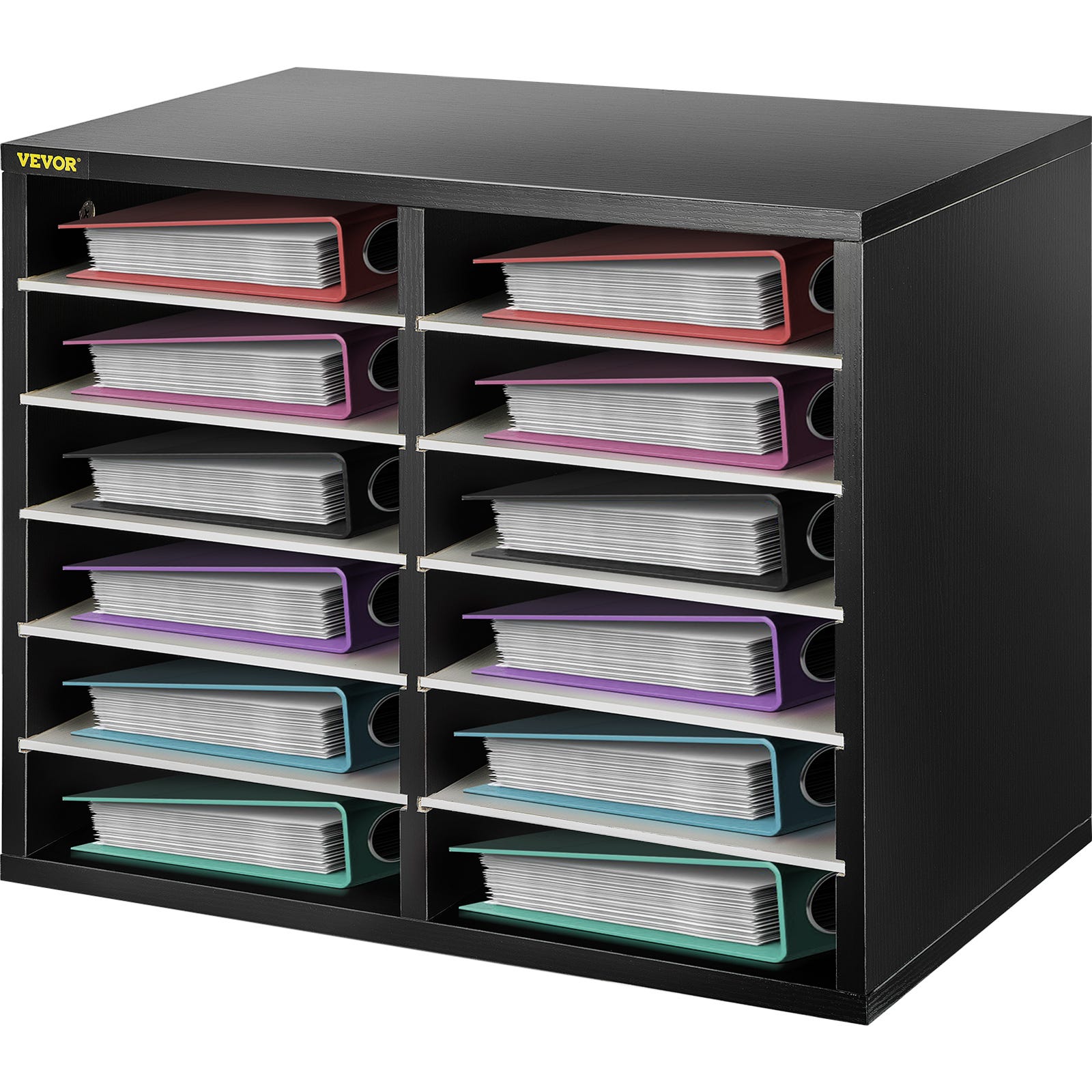 Organisateur de fichiers, Trieur de fichiers en bois Bureau Stockage de  classement de papier (36.5 * 28 * 28cm, noir)