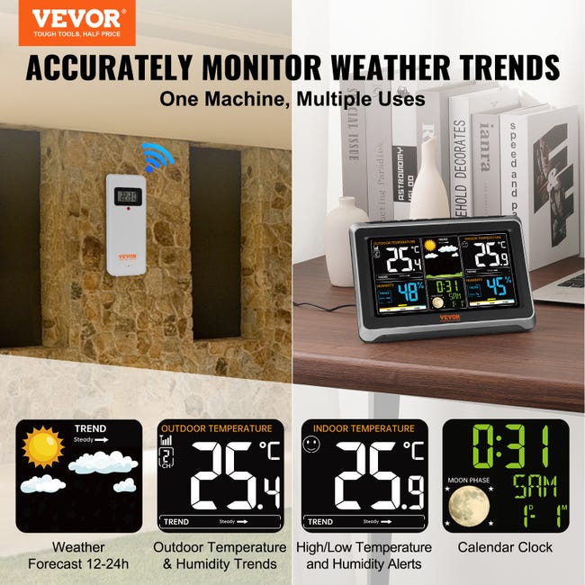 Station météo numérique sans fil écran tactile + capteur de prévision météo  extérieure rétroéclairé thermomètre intérieur