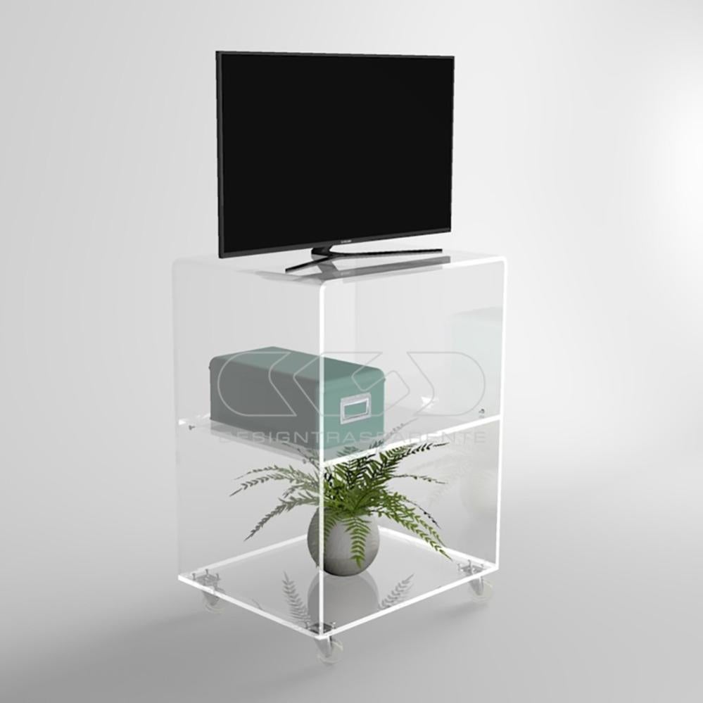 Mobile Rialzo TV In Vetro Trasparente 70x30x13 Cm – Supporto Per Televisore Con Piano In Vetro Temperato 8mm E Piedini In Plastica, Capacità 9.9kg, Design Moderno Per Salotto E Camera