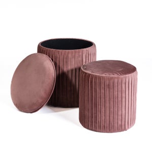 Panca-pouf contenitore rettangolare e tondo set da 3 rosa 2 dimensioni