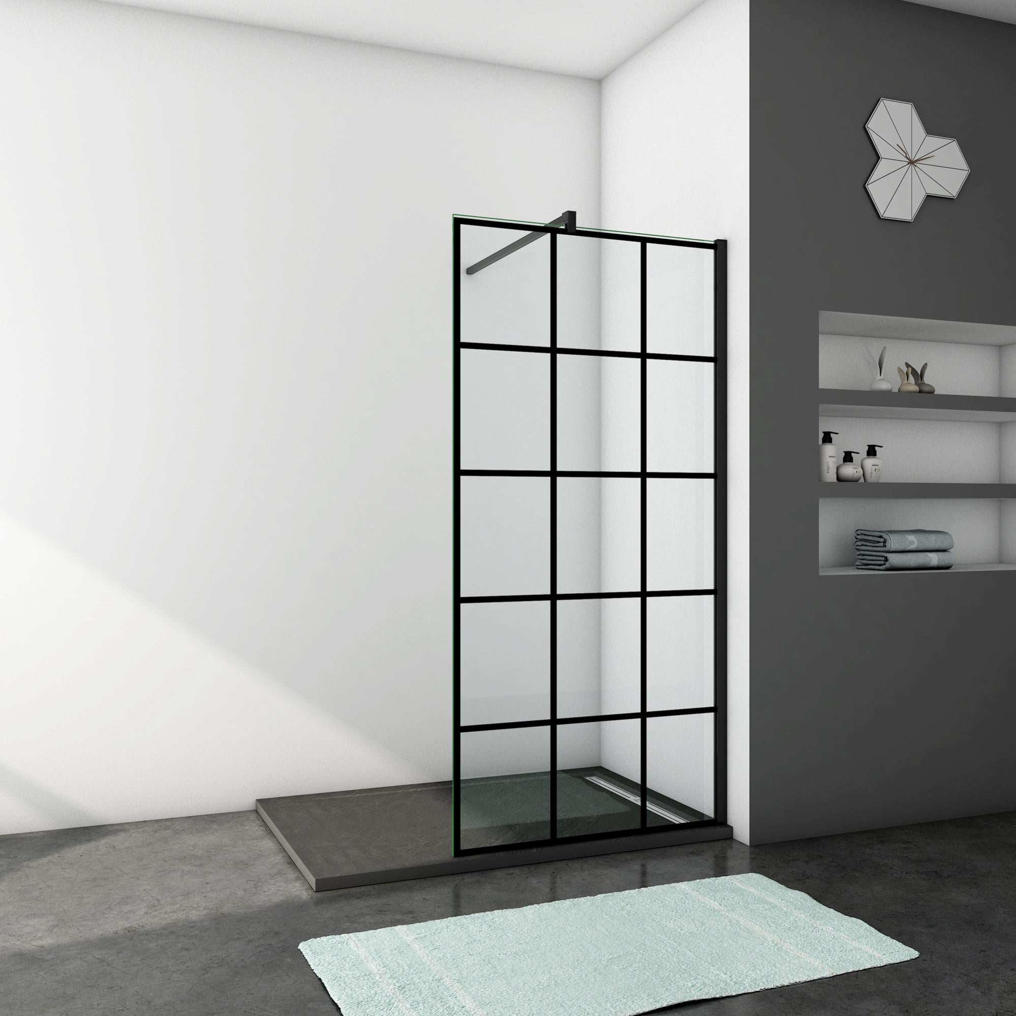 AICA Walkin Mampara Panel De Ducha Vidrio Templado De 8mm Con Tratamiento Antical Con Una Barra De 90cm Perfil Cromado (98-100)x200cm | Leroy Merlin